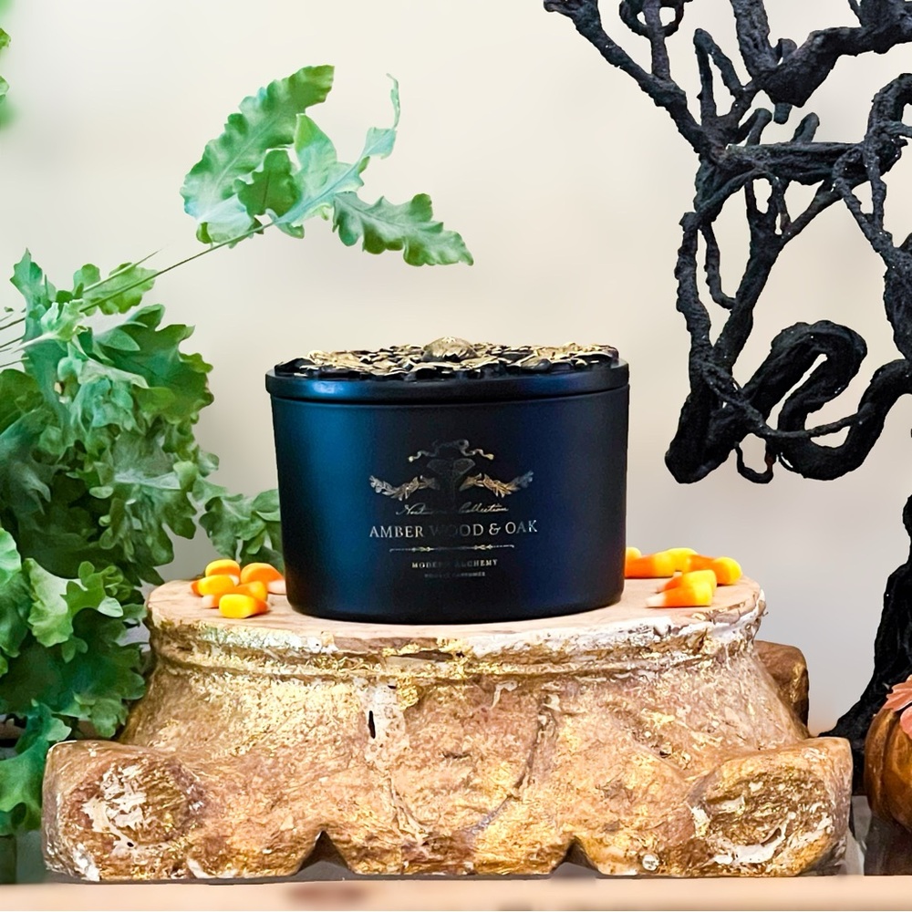 NEW Modern Alchemy Amber Wood & Oak Textured Lid Bougie Parfumee 15.1 OZ Candle - Picture 2 of 15
